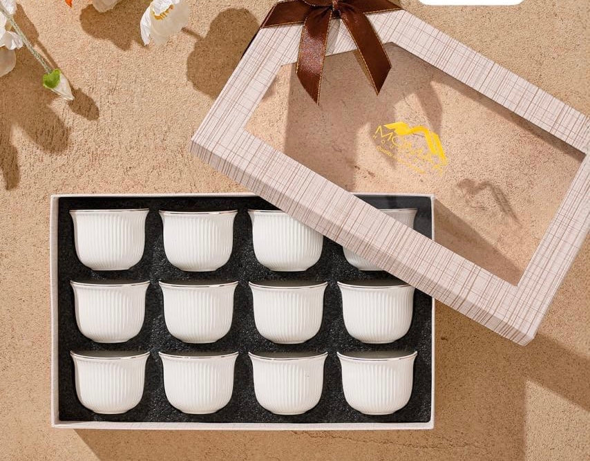 12 pieces Momaz white porcelain coffee cups 6.3x5cm