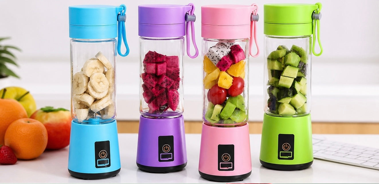 Six blade portable juicer blender 380 ml USB recharge waterproof with two step push to start for safety precautions
