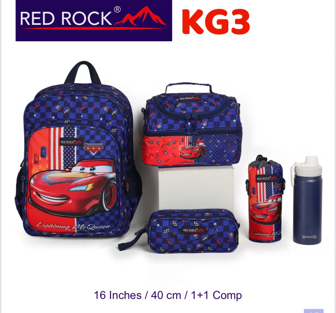 Red rock backpack +bottle holder + lunch bag good for kids 5-6 years old or KG3