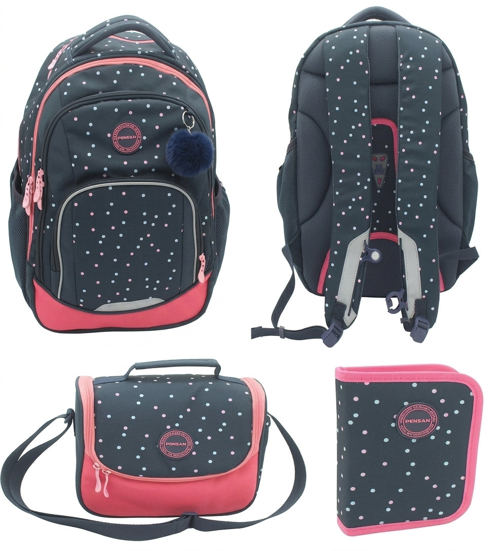 PINK,BALCK 3 layers PENSAN school backpack, Pencil case + FREE LUNCH BAG AND FREE DELIVERY
