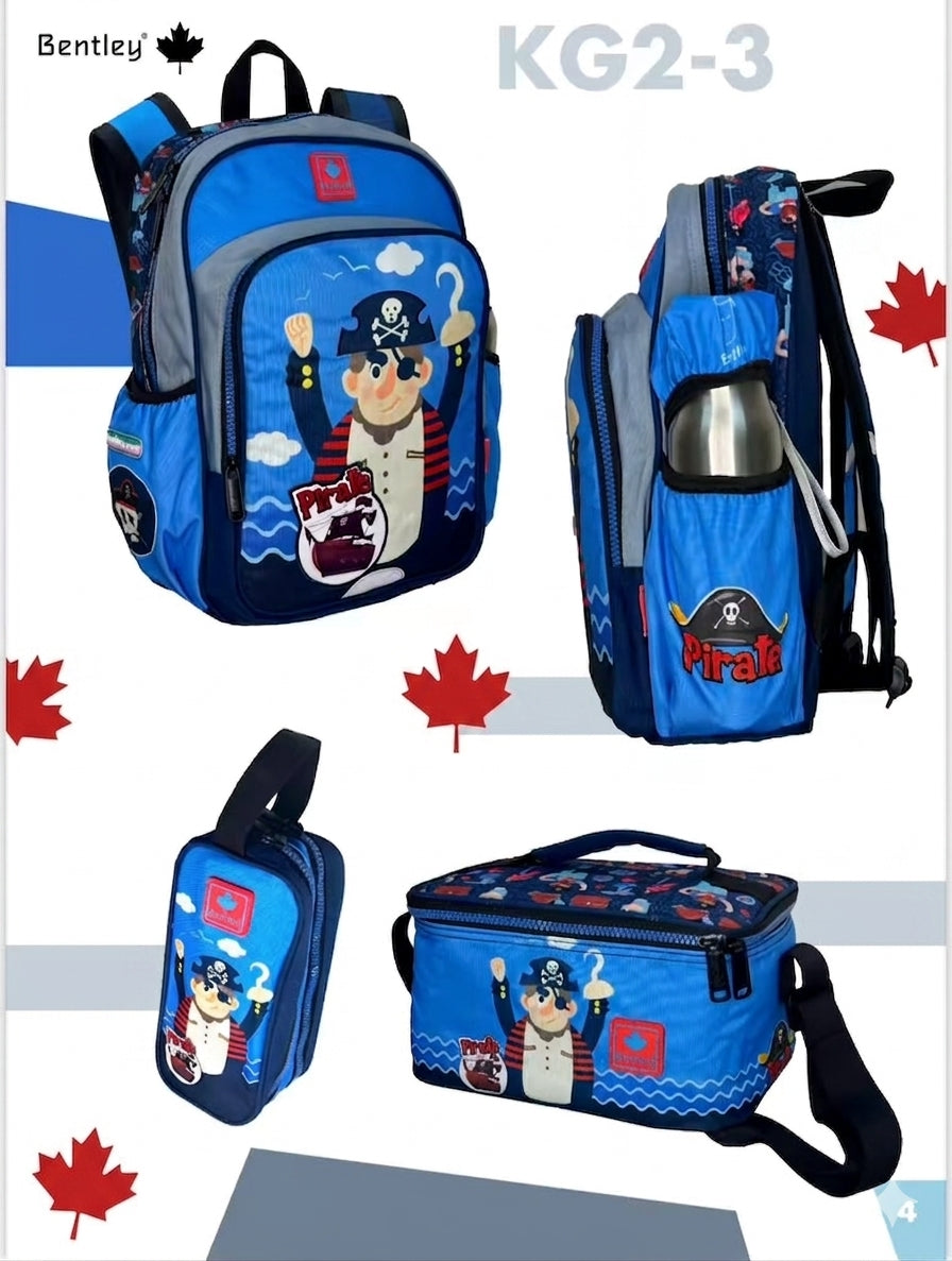 Bentley backpack,Pencil case and lunch bag Pirate design good for kids 4-6 years old KG2-3