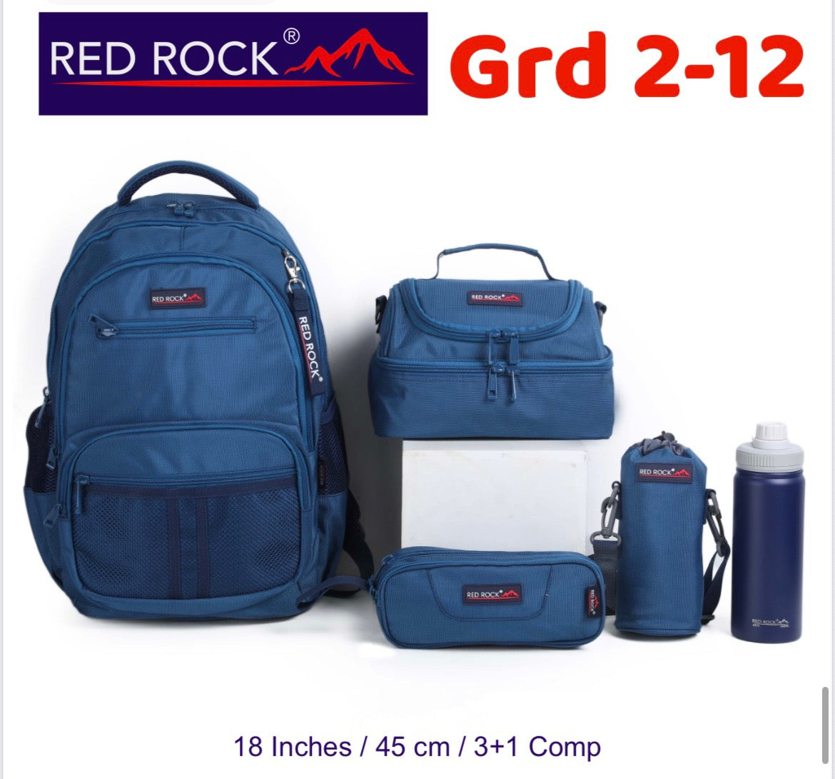Red rock Backpack+Lunch bag+Pencil case+Bottle holder Grd 2-12