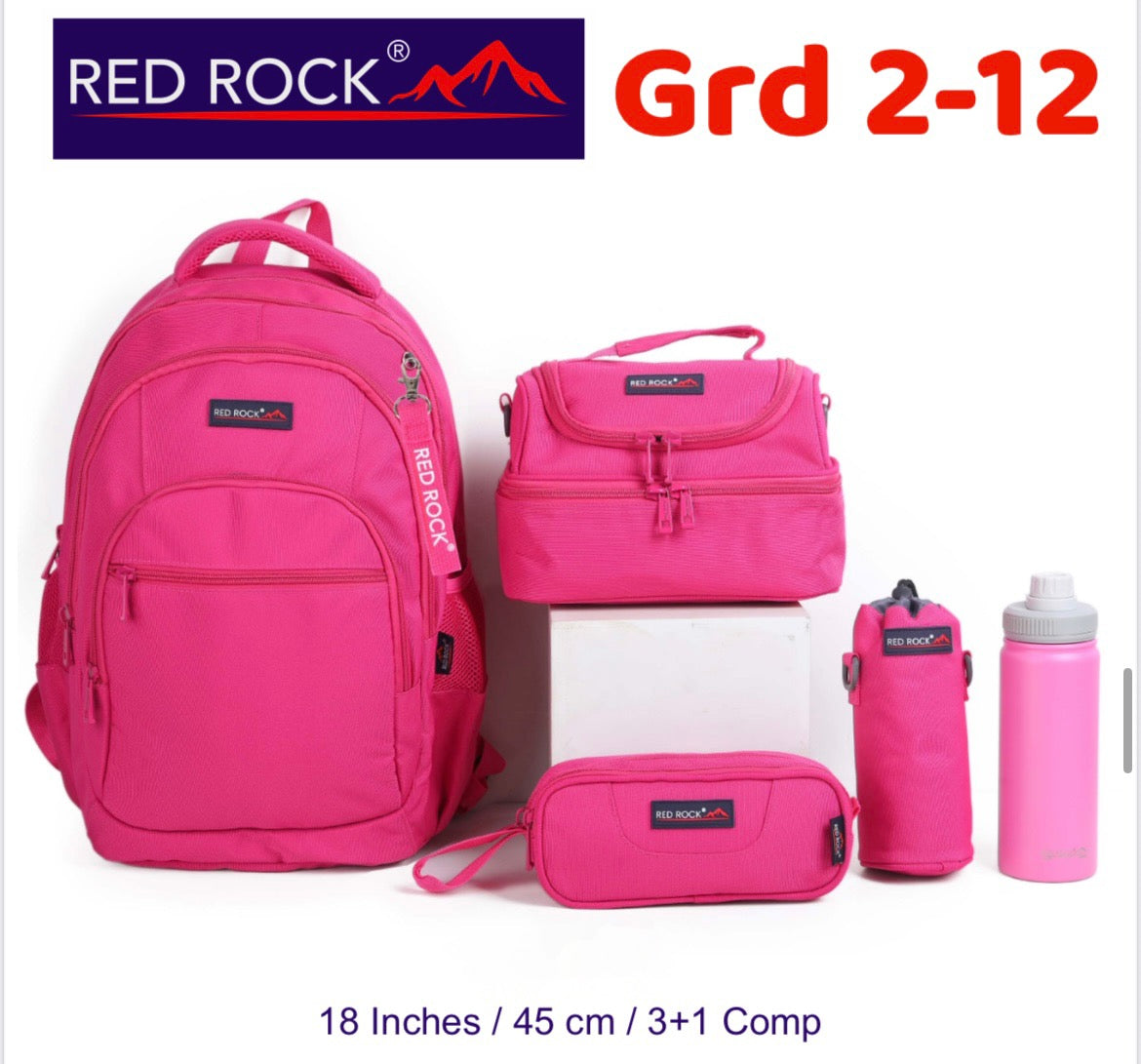 Red rock Backpack+Lunch bag+Pencil case+Bottle holder Grd 2-12