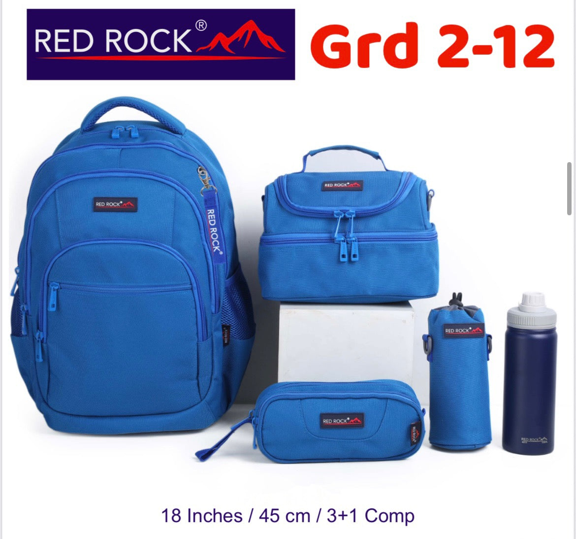 Red rock Backpack+Lunch bag+Pencil case+Bottle holder Grd 2-12