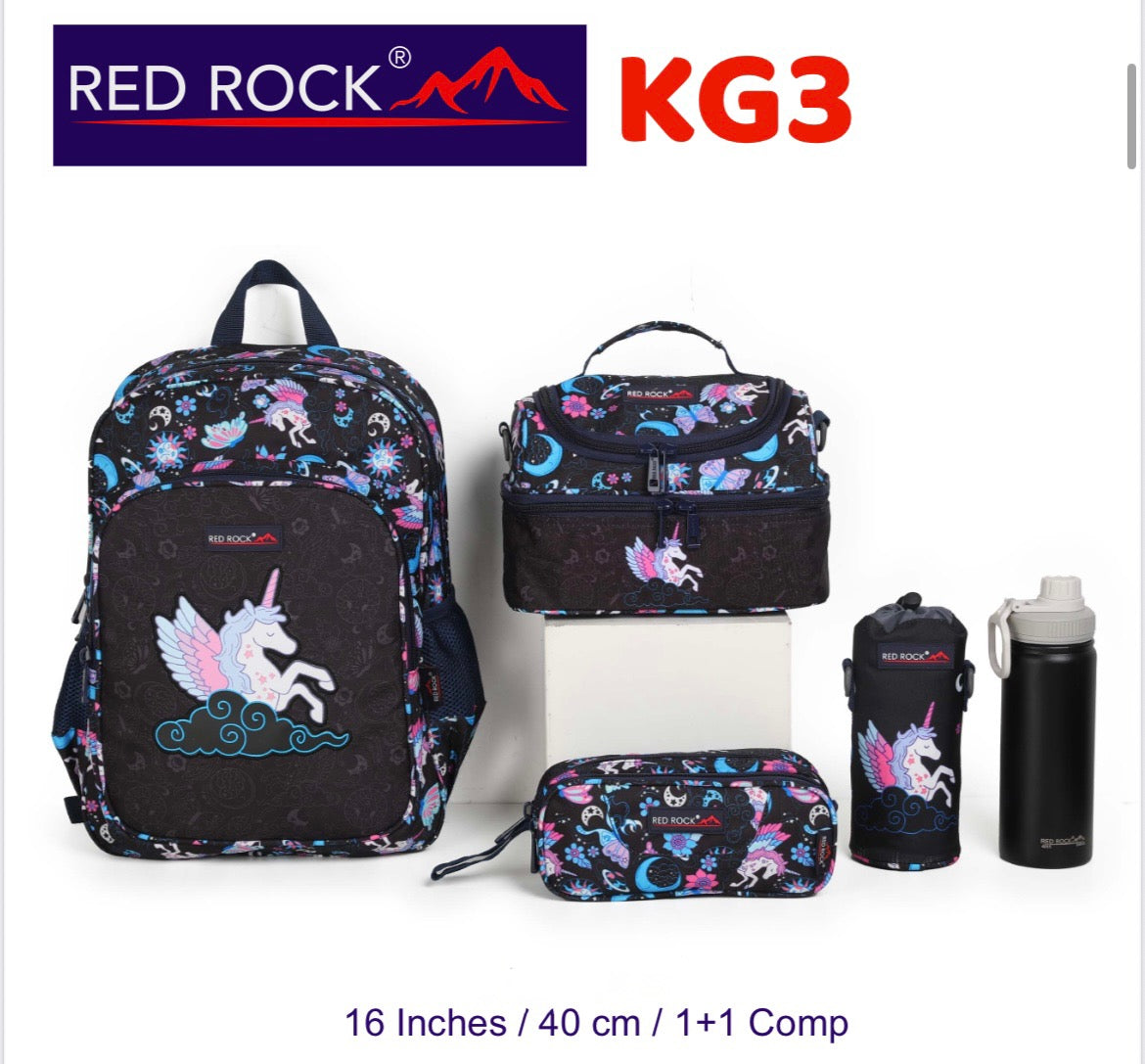 Red rock backpack +bottle holder+ lunch bag good for kids 5-6 years old or KG3