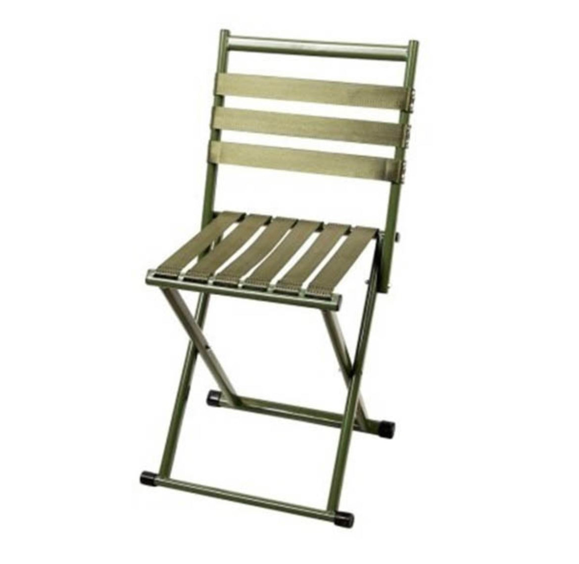 Green portable folding webbed chair designed for fishing and camping