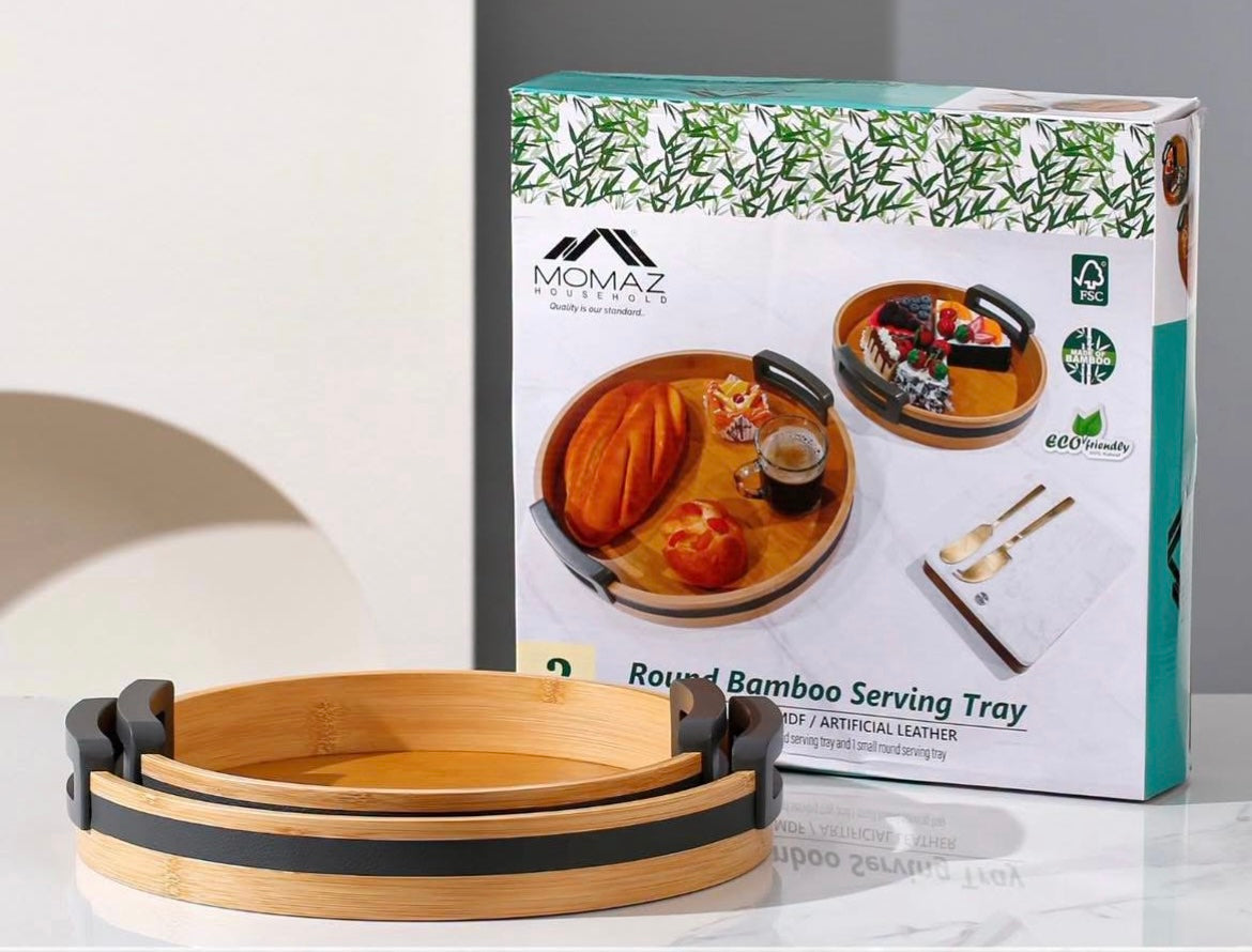 2 pieces Momaz Round Bamboo Serving tray