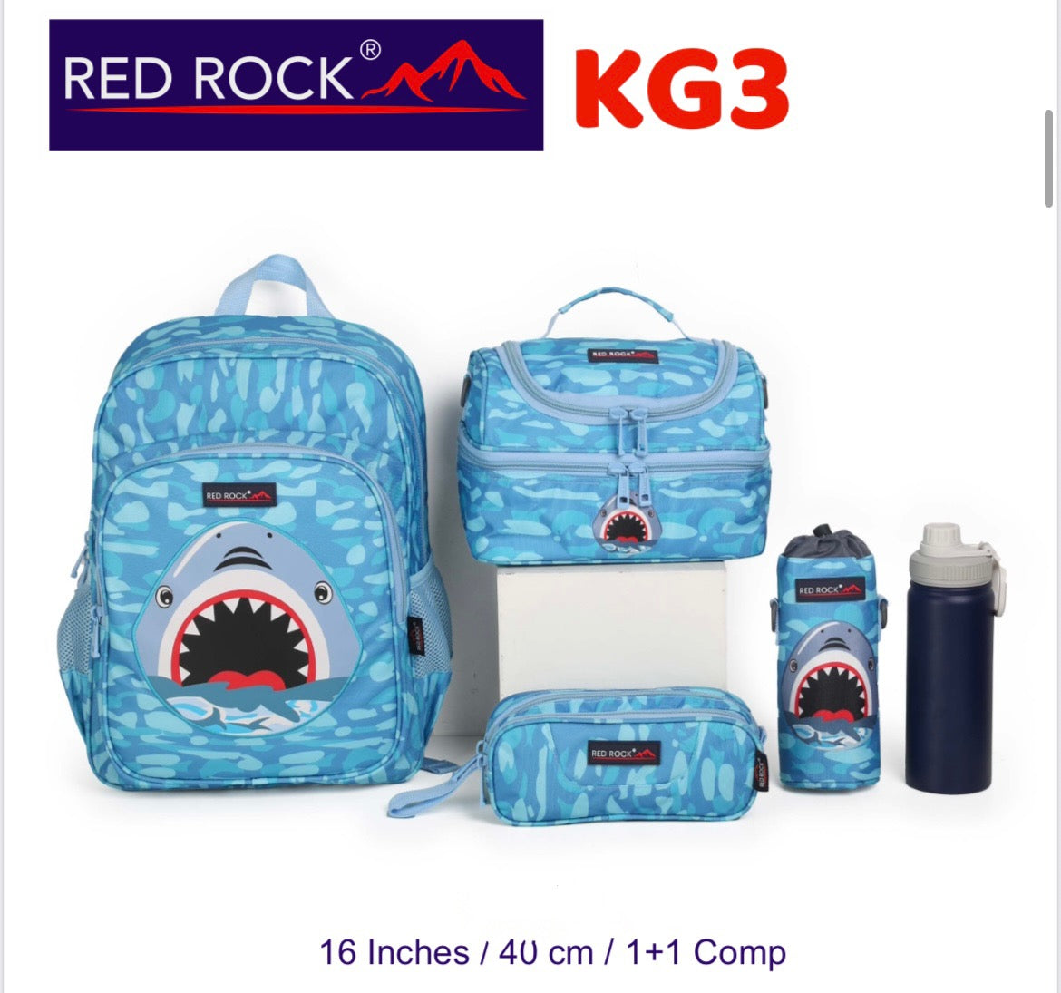 Red rock backpack +bottle holder + lunch bag good for kids 5-6 years old or KG3