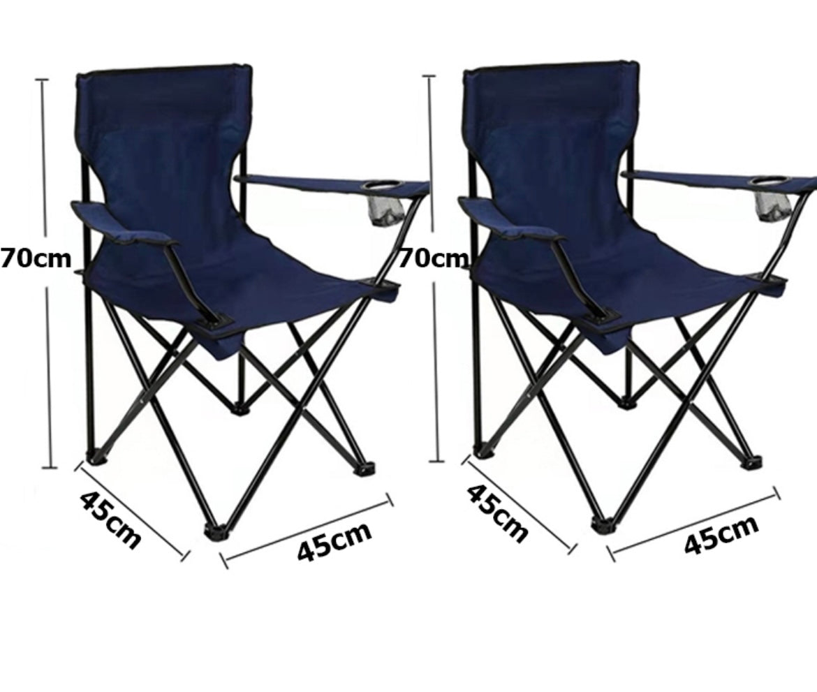 Folding camping chair with a Mesh cup holder built in
