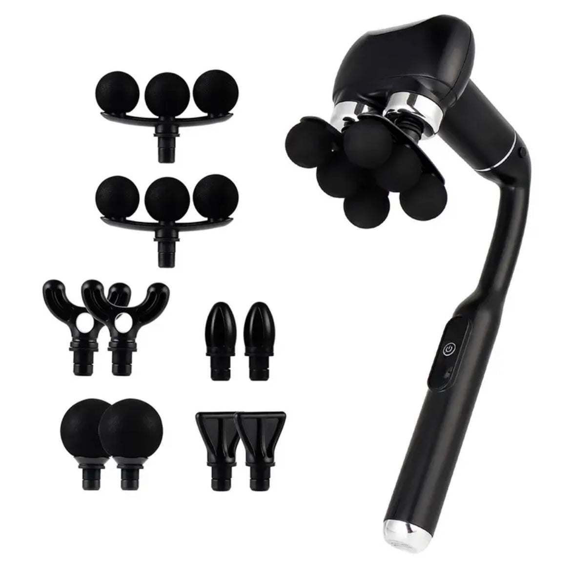 6-Head and speed  Massage Gun U-Shaped back massager with an extended Handle for reaching difficult areas.
