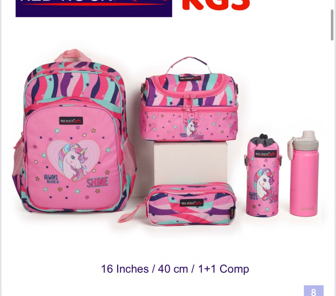 Red rock backpack +bottle holder+ lunch bag good for kids 5-6 years old or KG3