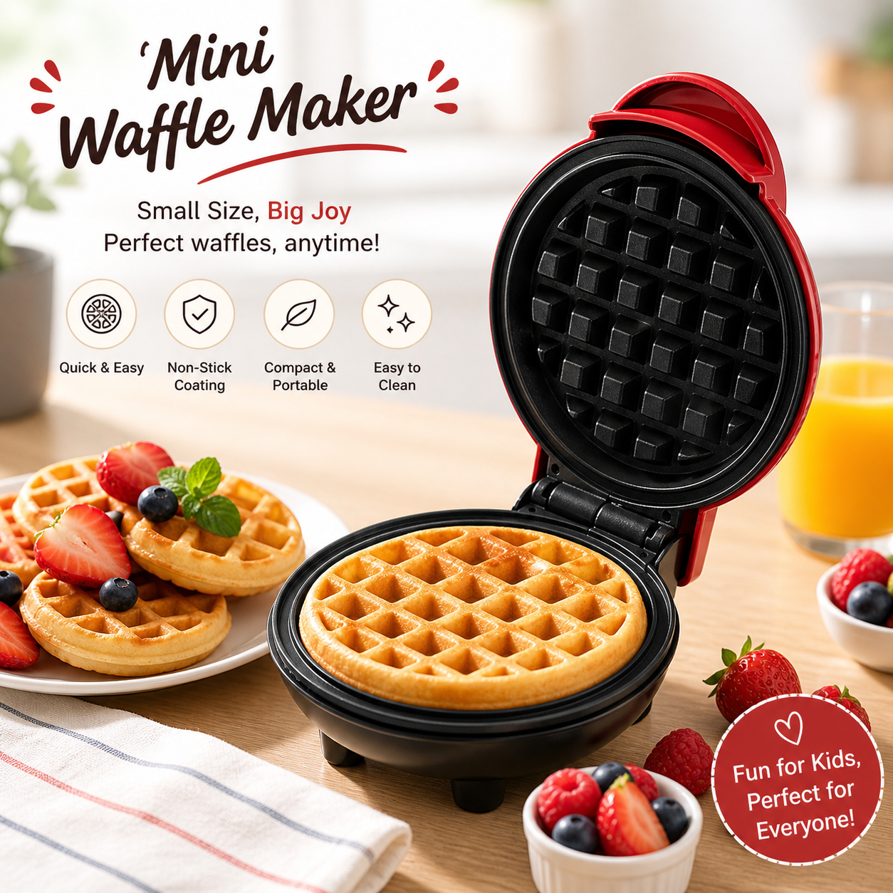 Mini Waffle maker machine AC powered 350w good for kids and adult fun recommended and easy to use