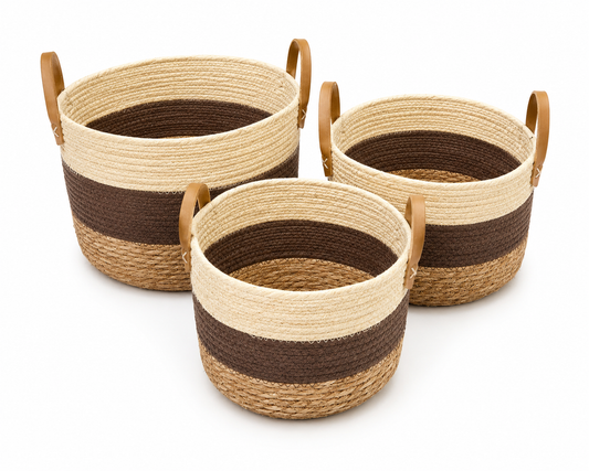 3-Piece Handwoven Storage Basket Set 26 cm 28 cm 31cm