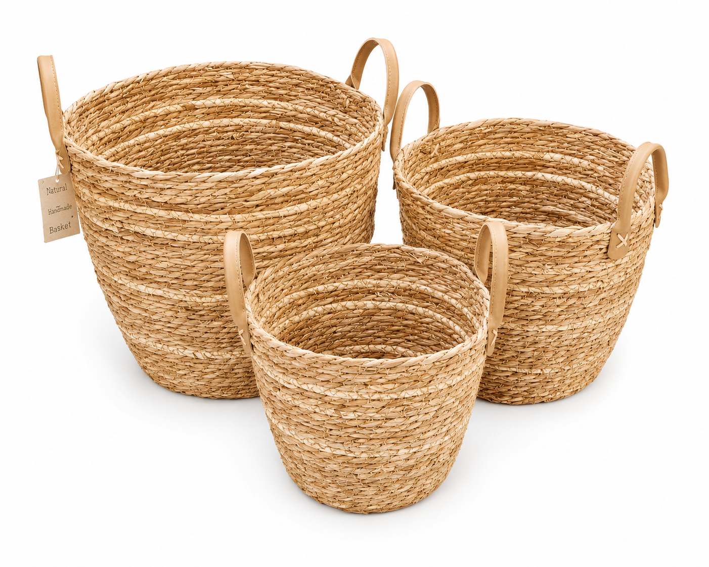 3-Piece Handwoven Storage Basket Set 23 cm 27 cm 31cm