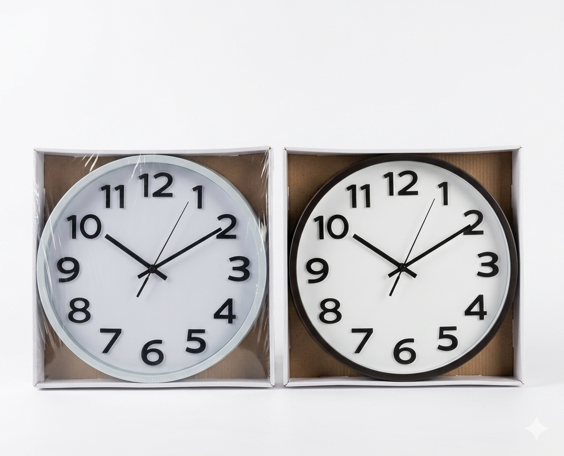 35cm modern analog wall clocks  battery powered in white and black.