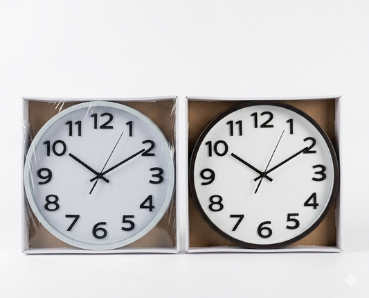 35cm modern analog wall clocks  battery powered in white and black.