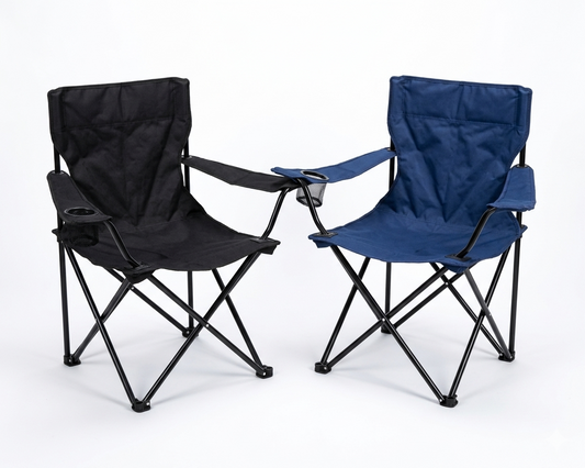 Folding camping chair with a Mesh cup holder built in