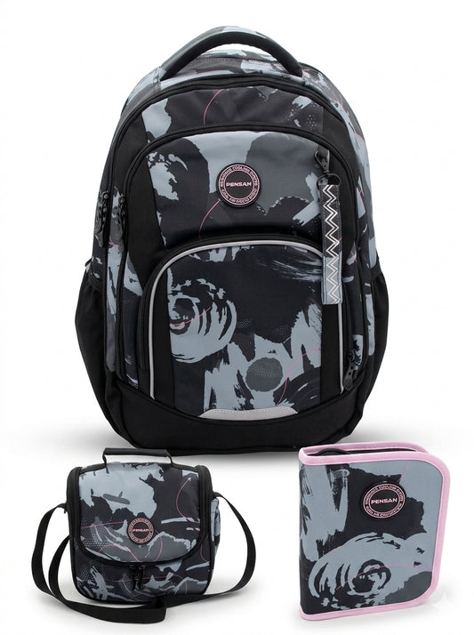 PINK,BLACK 3 layers PENSAN school backpack, Pencil case + FREE LUNCH BAG AND FREE DELIVERY