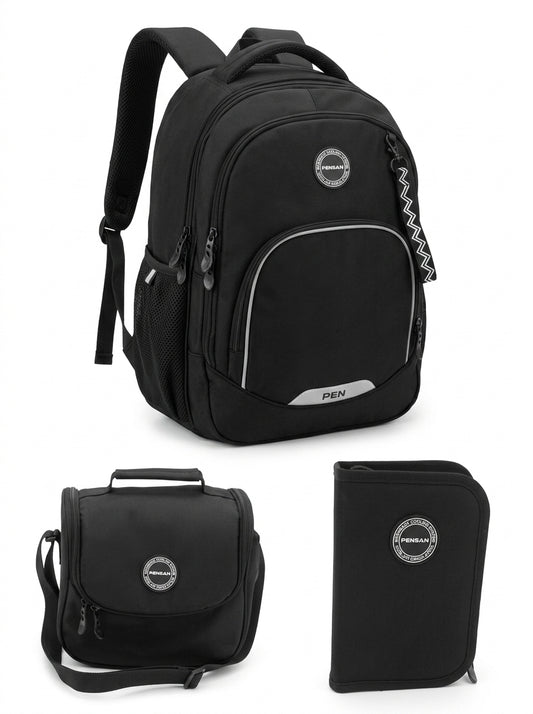 BLACK 3 layers PENSAN school backpack , Pencil case + FREE LUNCH BAG AND FREE DELIVERY