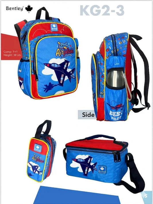 Bentley backpack,Pencil case and lunch bag airplane pilot design good for kids 4-6 years old KG2-3