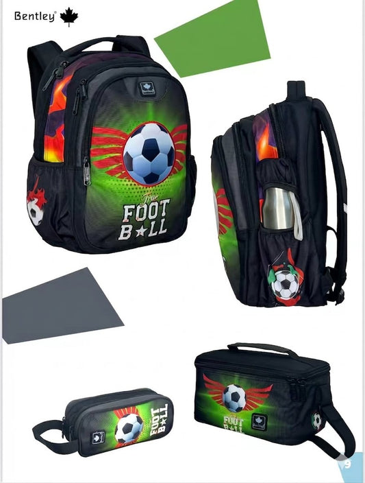 Bentley backpack,Pencil case and lunch bag FootBall design good for kids 6-7 years old Grade 1