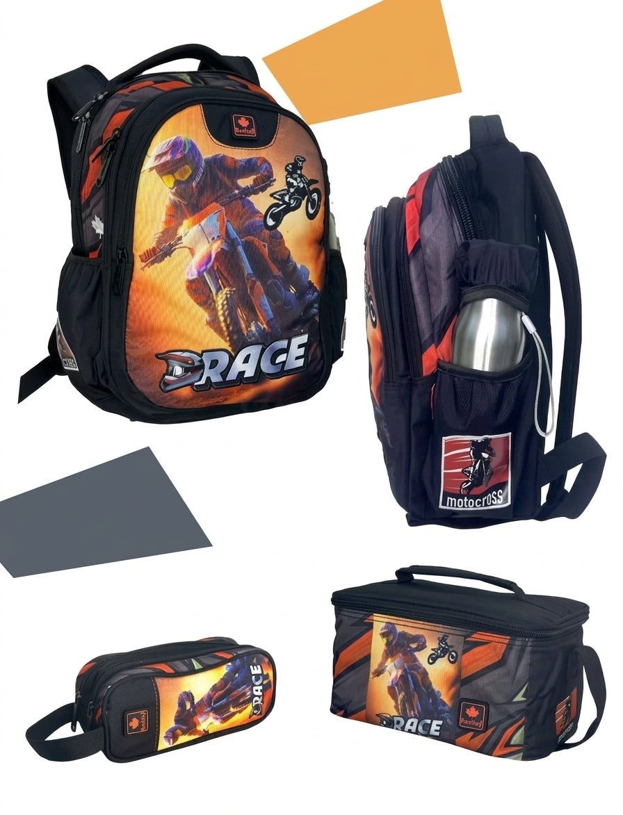 Bentley backpack,Pencil case and lunch bag Race  design good for kids 6-7 years old Grade 1