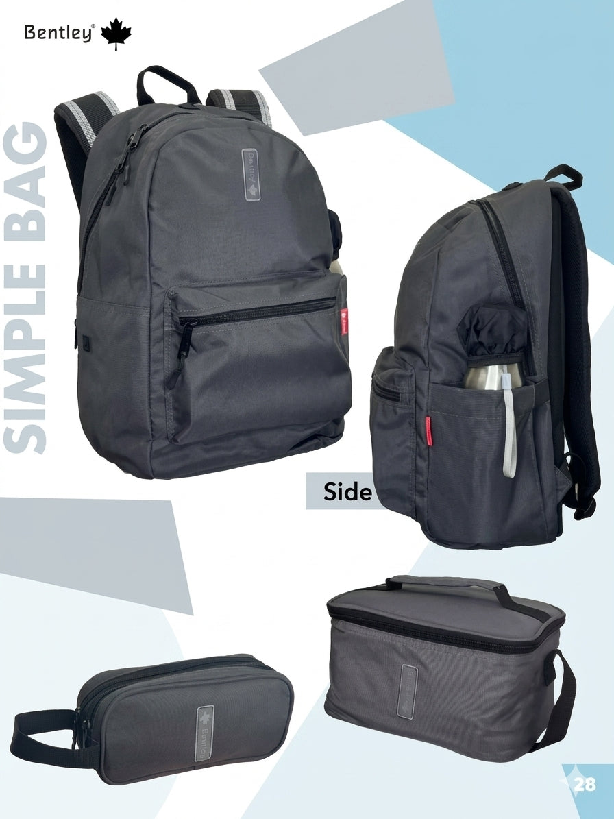 Bentley Grey color Simple Bag backpack,pencil case and lunch bag