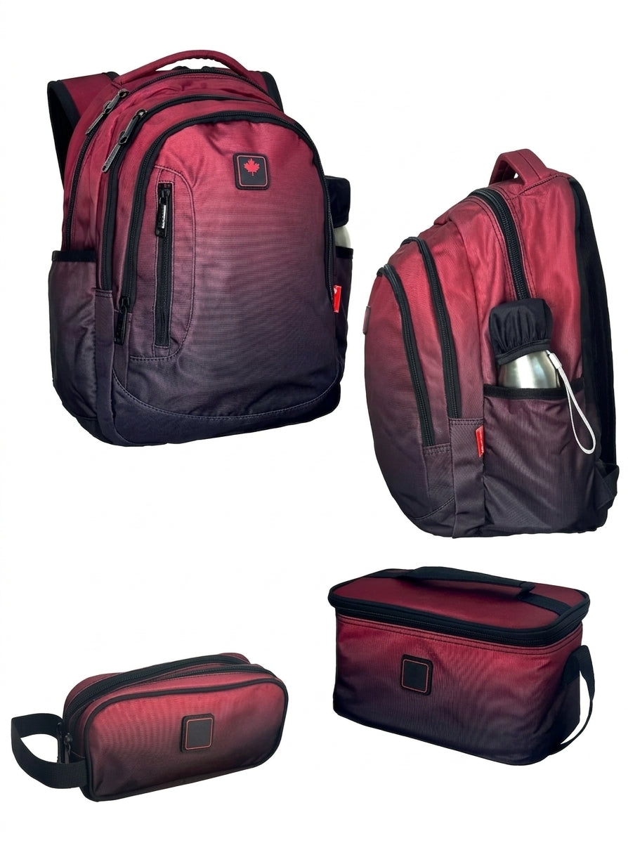 Bentley comp 3+1 Red color backpack,pencil case and lunch bag hood for  grade 2-12 or 7 to 18 years old